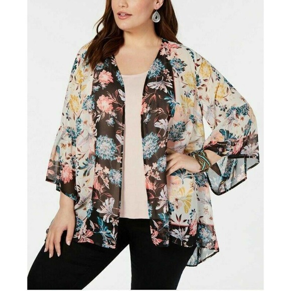 Style & Co. Tops - Style & Co Kimono Top Black Floral 2X New